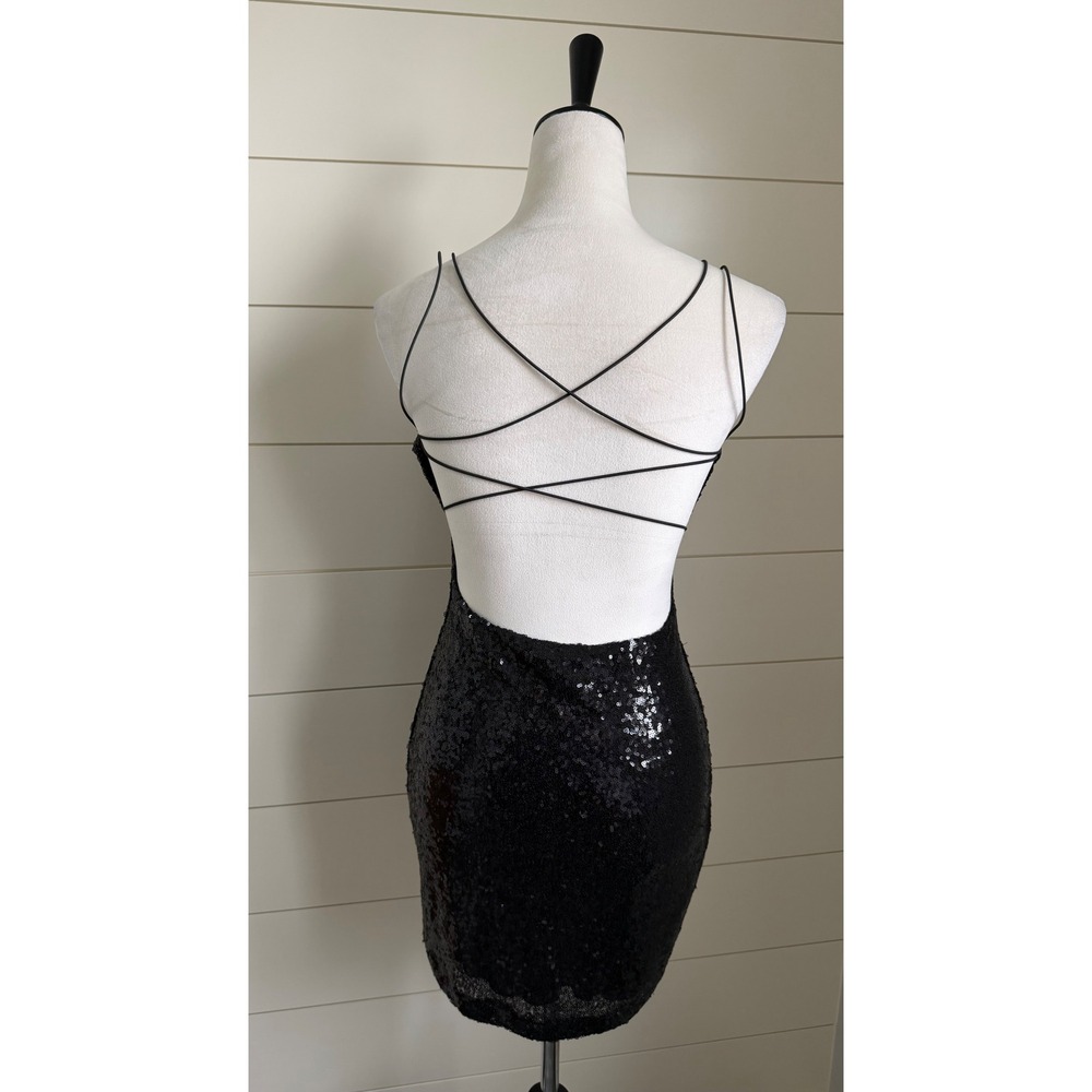 B Darlin‎ Black Sequin Mini Dress Crisscross Back Size M - Picture 7 of 7